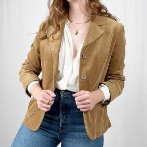 Vintage Velvet Corduroy Camel Tan Oversized Blazer Jacket Coat Preppy Academia